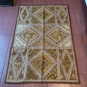 Hand embroidered and beaded tapestry wall hanging